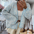 Cardigan en tricot à manches longues à motif léopard bleu clair, col en V, coupe ample - Foto 4