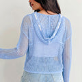 Beau Blue Hollow Out Crochet Knit American Flag Patched Sweater Hoodie - Damesmode Afbeelding 2 - Foto 2