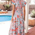 Apricot Floral Print V Neck Contrast Trim Flutter Sleeve Long Dress - Damesmode Afbeelding 2 - Foto 2