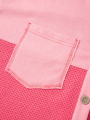 Peach Blossom Two Tone Contrast Waffle Knit Buttoned Loose Shacket - Miniatuur