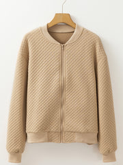 Pale Khaki Solid Geometrësch Texturéiert Baseball-Kragenjackett - Miniatuur