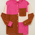 Rose-rout Faarfblock gebogenen Saum Corduroy Shacket mat Täsch - Foto 5