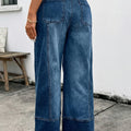 Beau Blue Drawstring Seam Detail Raw Hem Wide Leg Denim Pants - Damesmode Afbeelding 5 - Foto 5