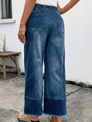 Beau Blue Drawstring Seam Detail Raw Hem Wide Leg Denim Pants - Damesmode Afbeelding 5 - Miniatuur
