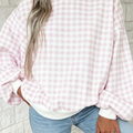 Sudadera de manga larga azul claro de cuadros y escote redondo - Foto 3