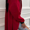 Rennroter Contrast Cuffed Cut-Shoulder Zip-Up-Hoodie - Foto 2