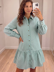 Green Stripe Striped Shift Long Sleeve Dress - Miniatuur