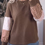 Haut de pull ample à manches longues à motif floral à motif floral café à manches longues, texturé et ample
