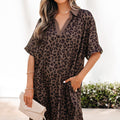 Brown Leopard Print Contrast Collar V-Neck Mini Dress - Damesmode Afbeelding 2 - Foto 2