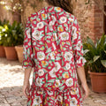 Red Floral Print Half Sleeve Short Shift Dress - Foto 4