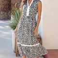 White Leopard Print Colorblock Trim Sleeveless Midi Dress - Foto 5