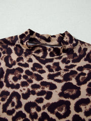 Camiseta slim western de manga larga de cuello alto y leopardo caqui - Miniatuur