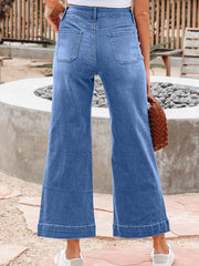 Ashleigh Blue Cropped High Rip Wide Leg Jeans - Damesmode Afbeelding 8 - Miniatuur