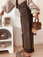Vaqueros casuales holgados de pierna recta con detalles negros - Imagen de moda femenina 7 - Miniatuur