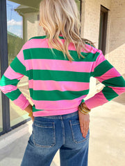 Sweat-shirt à pull brodé à rayures vertes à rayures huux jolly - Miniatuur