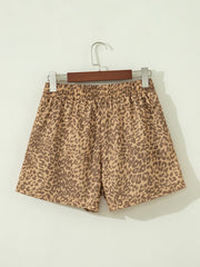 Khaki Leopard Drawstring Elastic Waist Star Patched Shorts - Miniatuur