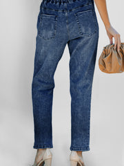 Jogger en jean en denim usé à poches bleu foncé - Miniatuur
