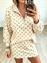 Set Mini Skort Mini Casual con cappuccio rosa a pois - Miniatuur