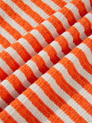Orangestreifen-gestreiftes, strukturiertes Stand-Neck-Oberteil mit übergroßem Langarmshirt - Miniatuur