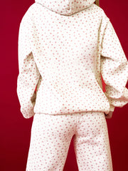 Pink Floral Print Kangaroo Pocket Hoodie Sheath Sweatpants Set - Miniatuur