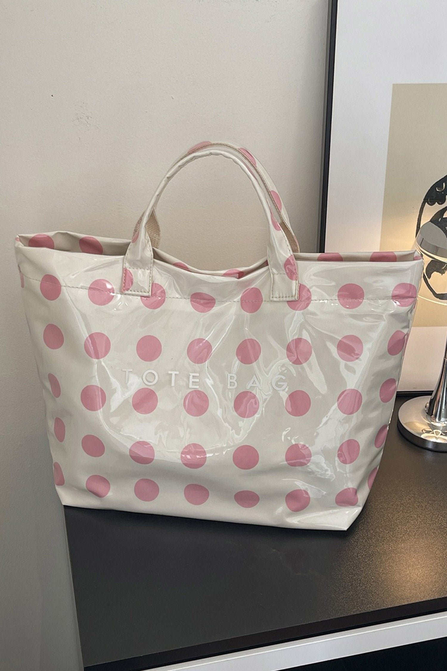 Farbe Schwarz Polka Dot Langlebige wasserdichte PVC-Tragetasche