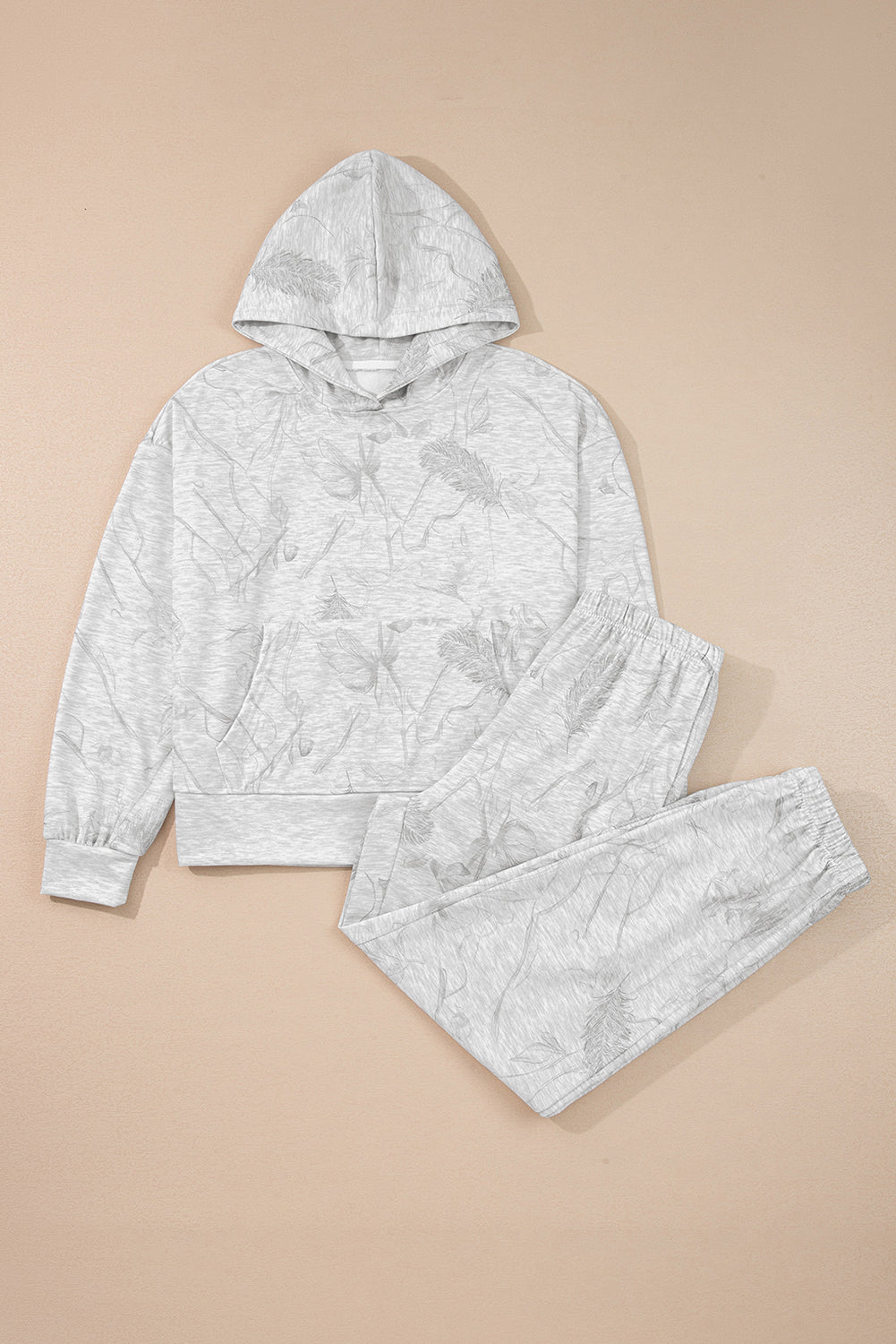 Grigio chiaro, felpa a maniche larghe a maniche adrop, cintura elastica 2 pezzi Set pantaloni