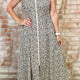 Beige Luipaardprint Zip Front V-Hals Cinched Waist Mouwloos Lange Maxi-Jurk