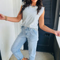 Beau Blue High Rise Barrel Relaxed Patch Pocket Jeans - Damesmode Afbeelding 3 - Foto 3