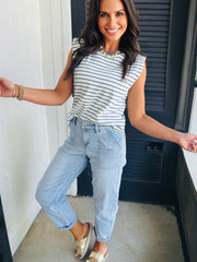 Jeans Beau Blue High Rise Barrel Relaxed Patch Pocket - Damesmode Afbeelding 3 - Miniatuur