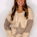 Apricot Floral Patchwork Star Pattern Drawstring Hoodie - Damesmode Afbeelding 3 - Foto 3