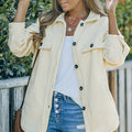 Beige Turn Down Collar Buttoned Shirt Jacket - Damesmode Afbeelding 6 - Foto 6
