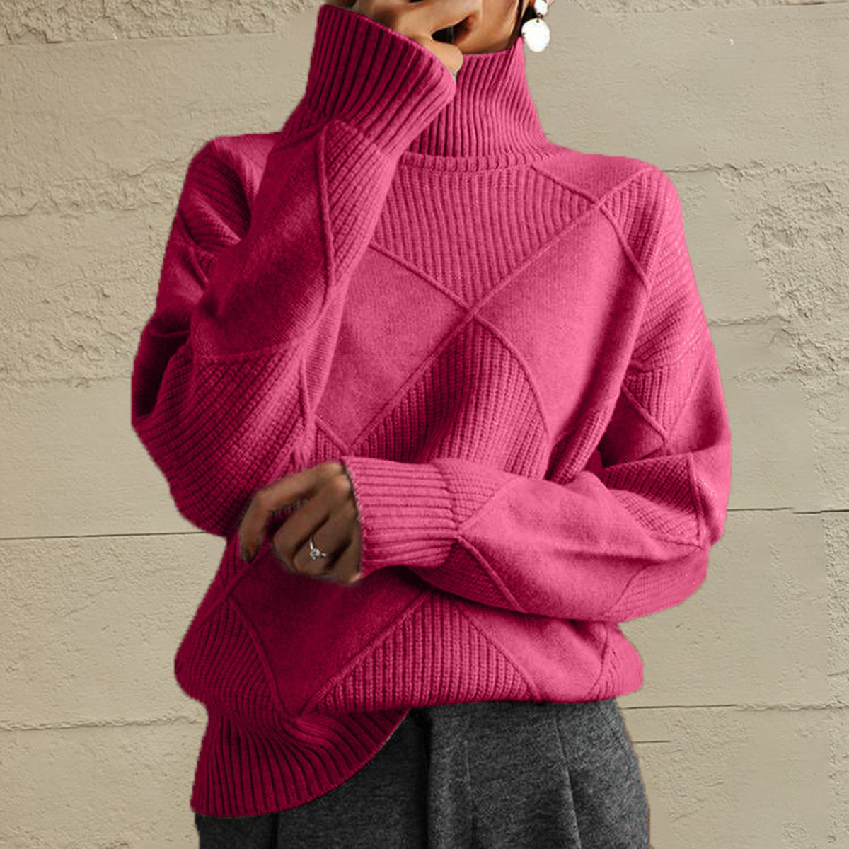 Geometric Turtleneck Long Sleeve Sweater - Luxe Damesmode & Kleding Collectie | Redblad Nederland