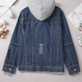 Veste en jean en denim bleu foncé à capuche à capuche zippée - Foto 5