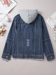 Chaqueta vaquera falsa azul oscuro de dos piezas con capucha y cremallera - Miniatuur