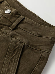 Dschungelgrün Doppelbund, lockere gerade Jeans - Miniatuur