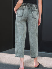 Gray Acid Wash Tie Waist Denim Pants - Miniatuur