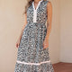 Wit Luipaardprint Print Colorblock Trim Mouwloos Elegante Midi-Jurk