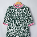 Green Damask Print Ruffled Color Block Detail Half Sleeve Blouse - Foto 3