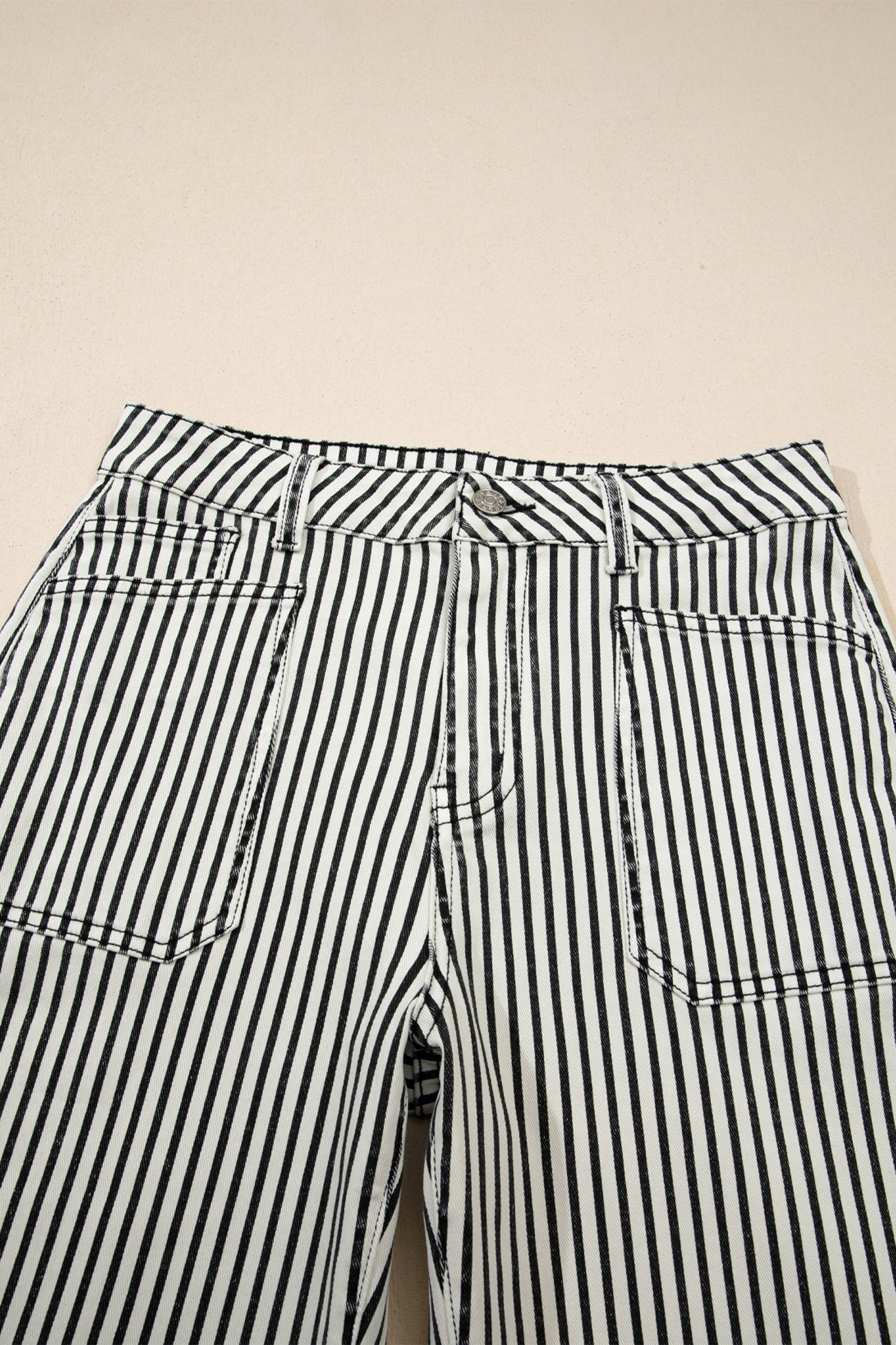 Black Stripe Patch Pocket High Waist Shift Denim Jeans - Damesmode Afbeelding 5