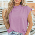 White Solid Color High Neck Cap Sleeve Loose Top - Foto 4