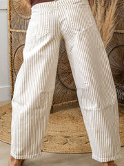 Khaki-Streifen-Casual-Barrel-Jeans - Miniatuur