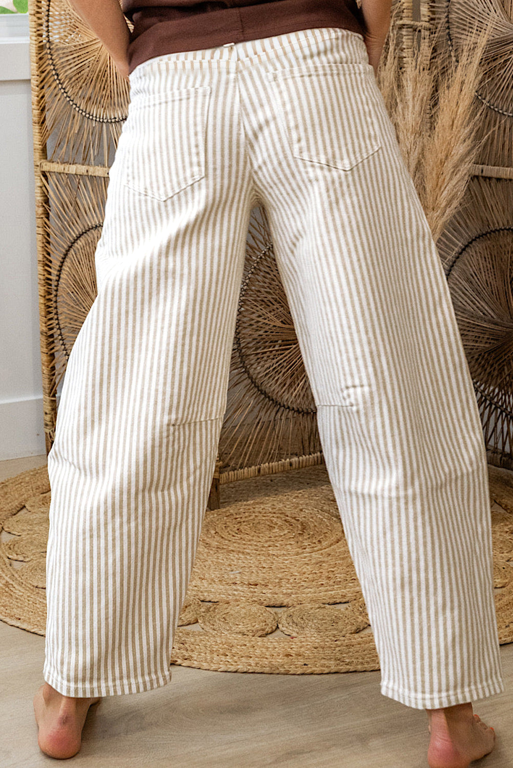 Jeans casual a righe kaki
