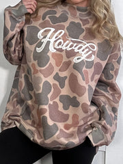 Flerfarvet camouflagemønstret Howdy Western Style Baggy Sweatshirt - Miniatuur