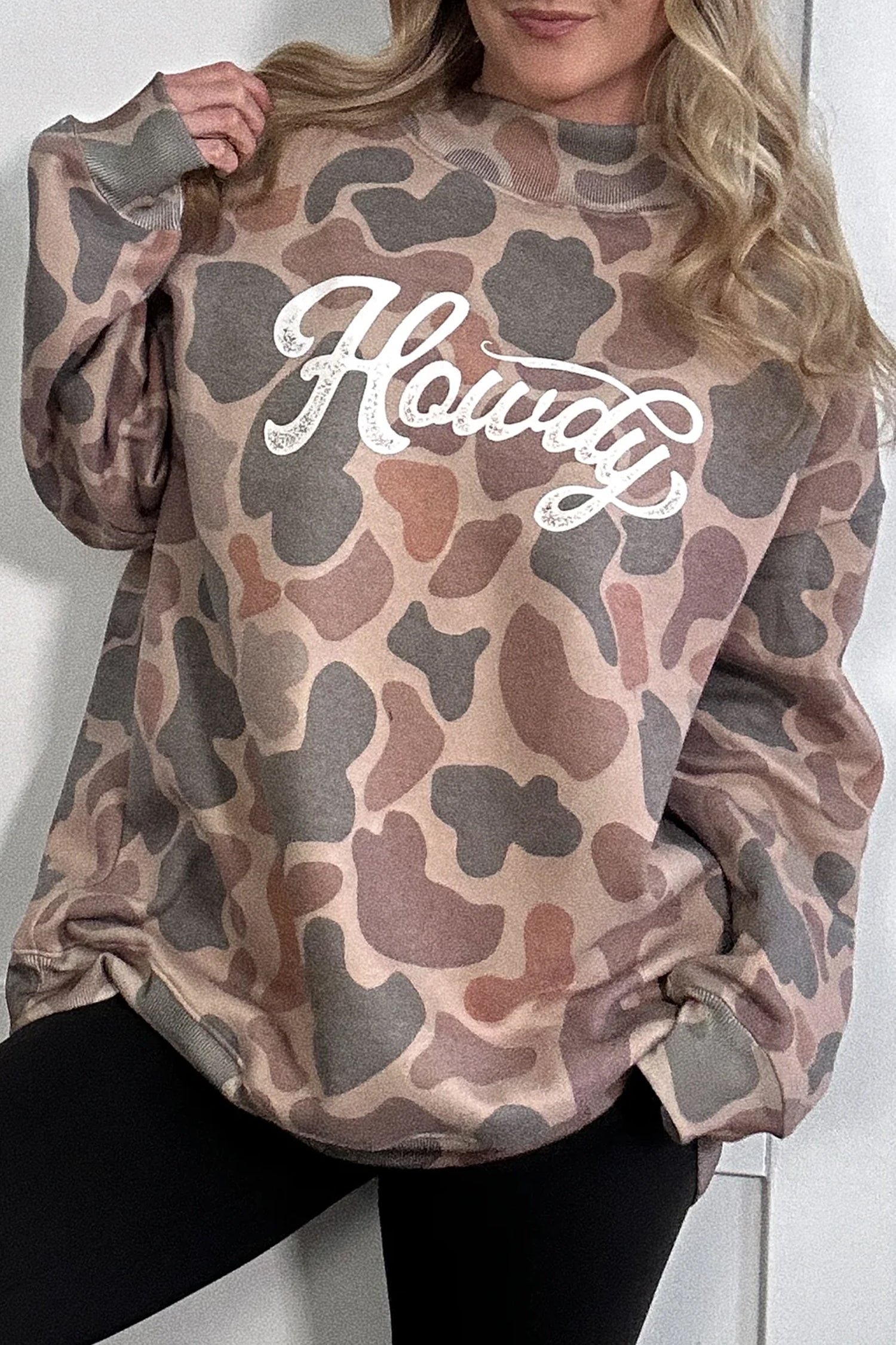 Flerfarvet camouflagemønstret Howdy Western Style Baggy Sweatshirt