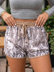 Khaki Camo Woodland Print Kordelzug Active Shorts - Miniatuur