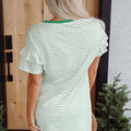 Green Stripe Ruffled Short Sleeve Crew Neck T Shirt Shift Mini Dress - Foto 2