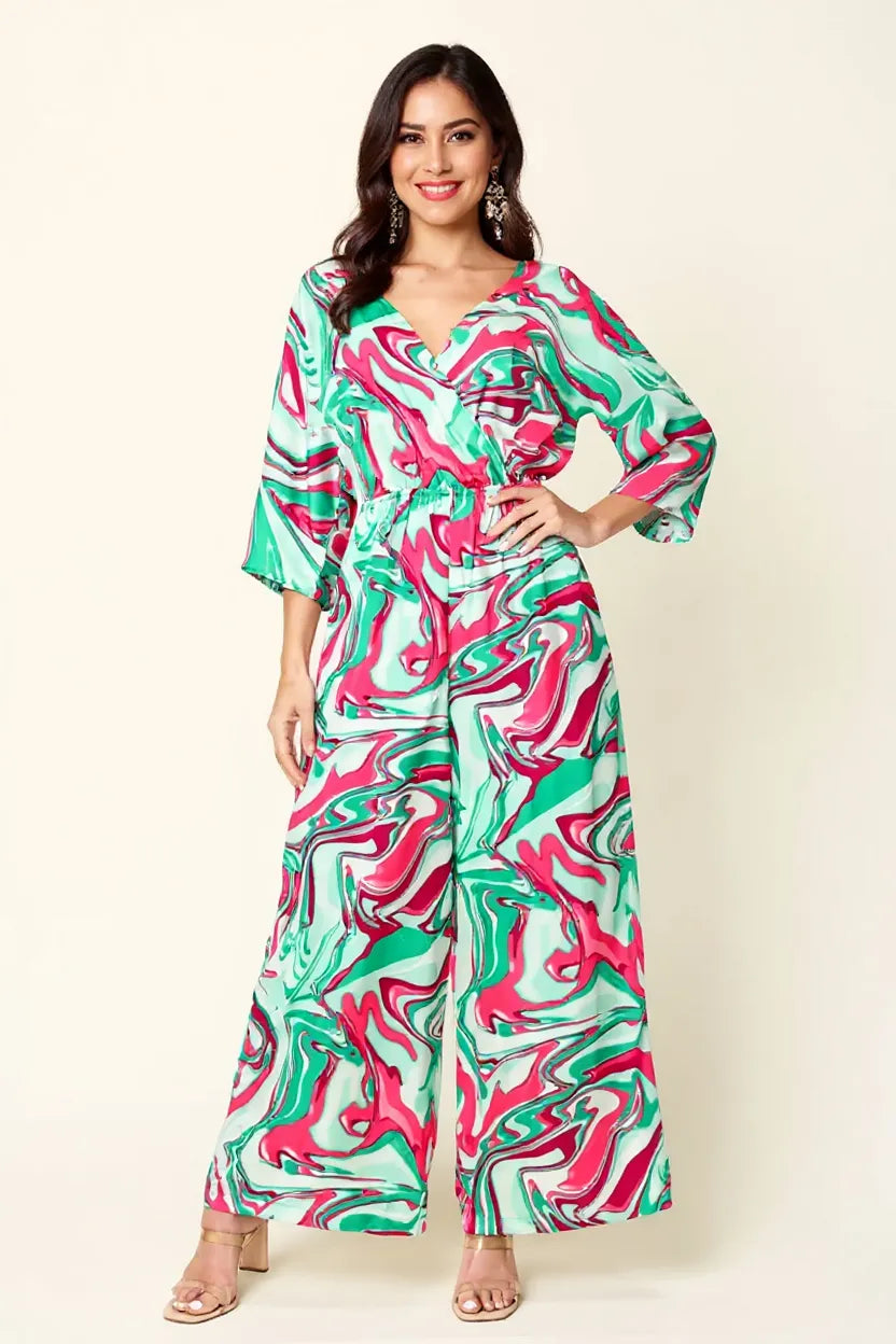 Double Take Full Size Half Sleeve Wide Leg Jumpsuit - Exklusive Damenmode & Kleidung Kollektion | Redblad Deutschland