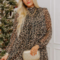 Brown Leopard Print Long Sleeve Short Shift Dress - Damesmode Afbeelding 5 - Foto 5