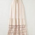 Beige Sheer Hollowed Floral Lace Hem Patchwork Loose Halter Summer Dress - Damesmode Afbeelding 4 - Foto 4