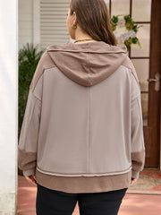 Goat Waffle Contrast Patchwork Plus Size Pocketed Hoodie - Miniatuur